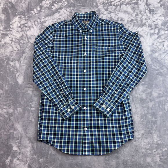 Duluth Trading Co Men's Blue Plaid Trim Fit Wrinkle Fighter Shirt Size Small - Picture 1 of 9